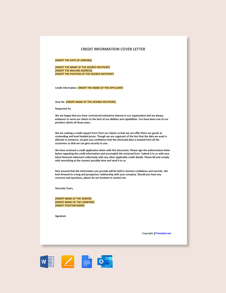 Credit Information Cover Letter