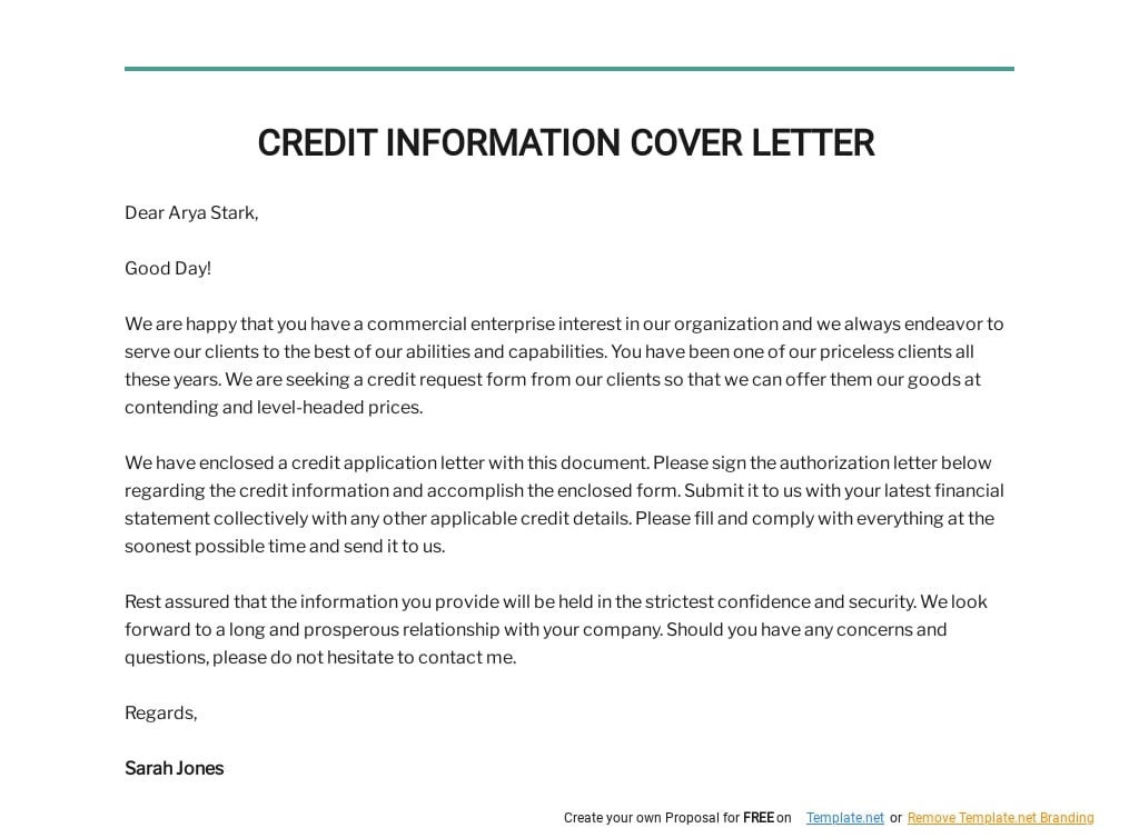 Credit Information Cover Letter Template - Google Docs, Word