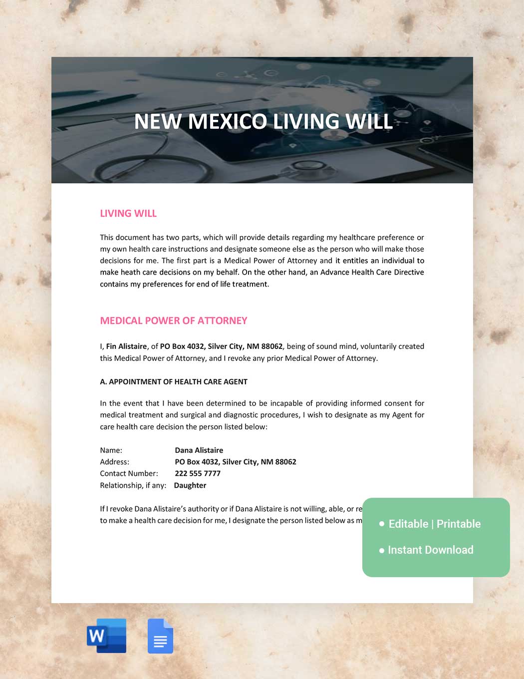 New Mexico Living Will Template Google Docs Word Template