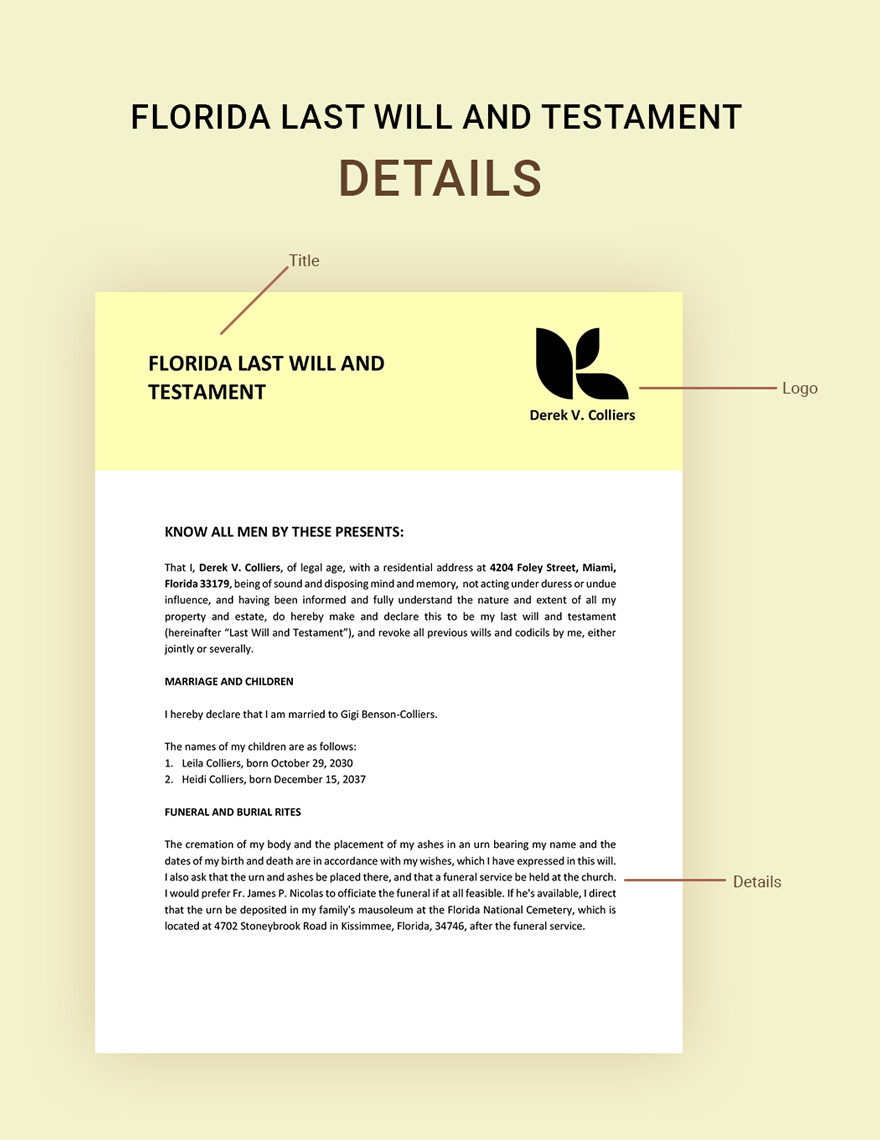 Florida Last Will And Testament Template