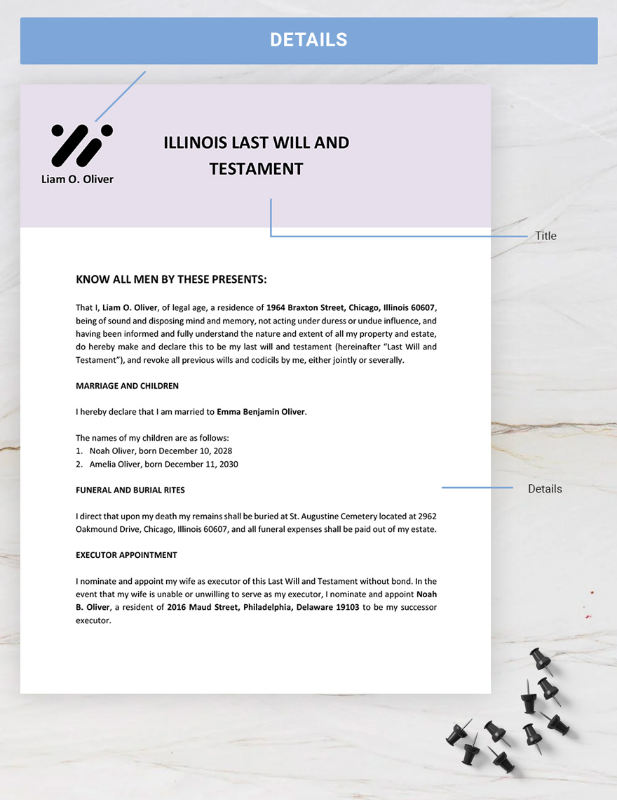 Illinois Last Will And Testament Template