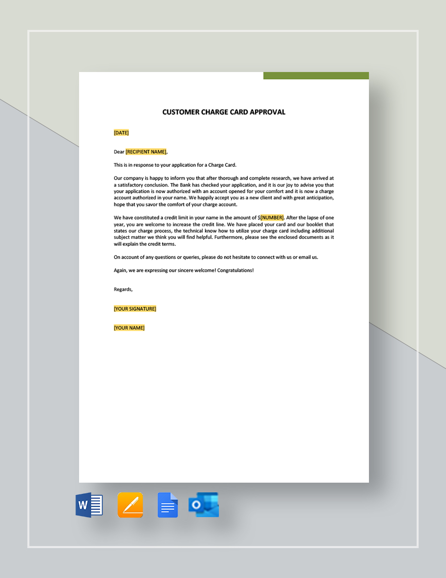 Customer Charge Card Approval Template in Word, Google Docs, PDF, Apple Pages, Outlook