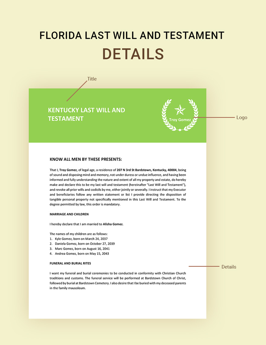 Kentucky Last Will And Testament Template Download in Word, Google