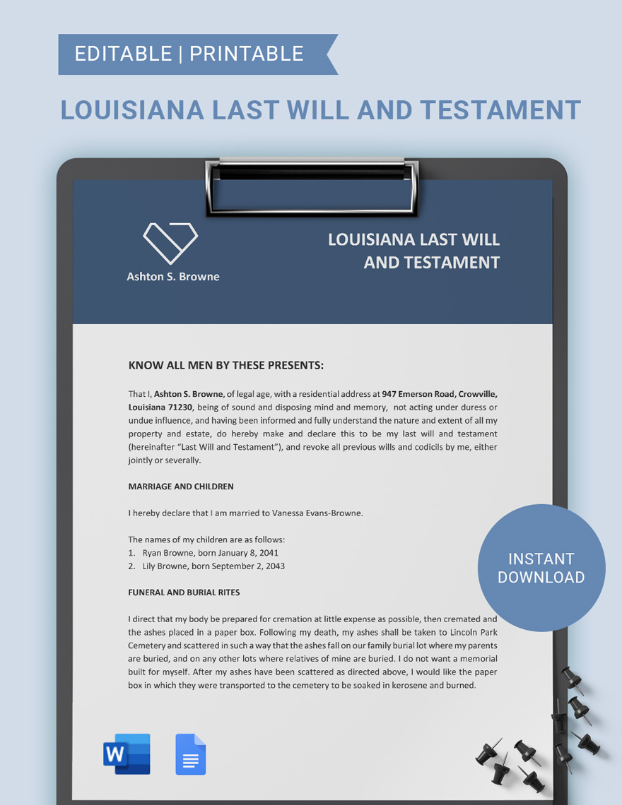 Last Will And Testament Template Louisiana Printable Word Searches