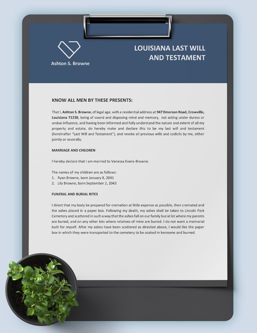 Louisiana Last Will And Testament Template in GDocsLink MS Word