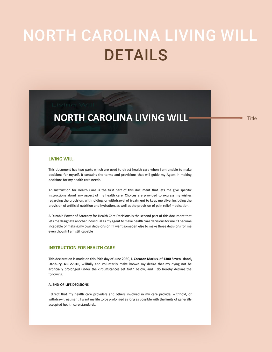 North Carolina Living Will Template in Word Google Docs Download