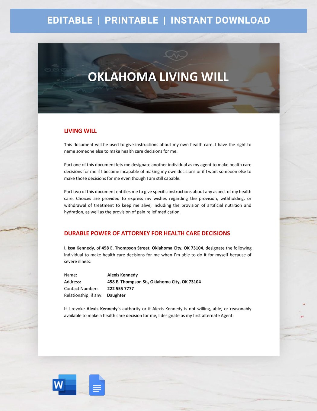 Oklahoma Living Will Template