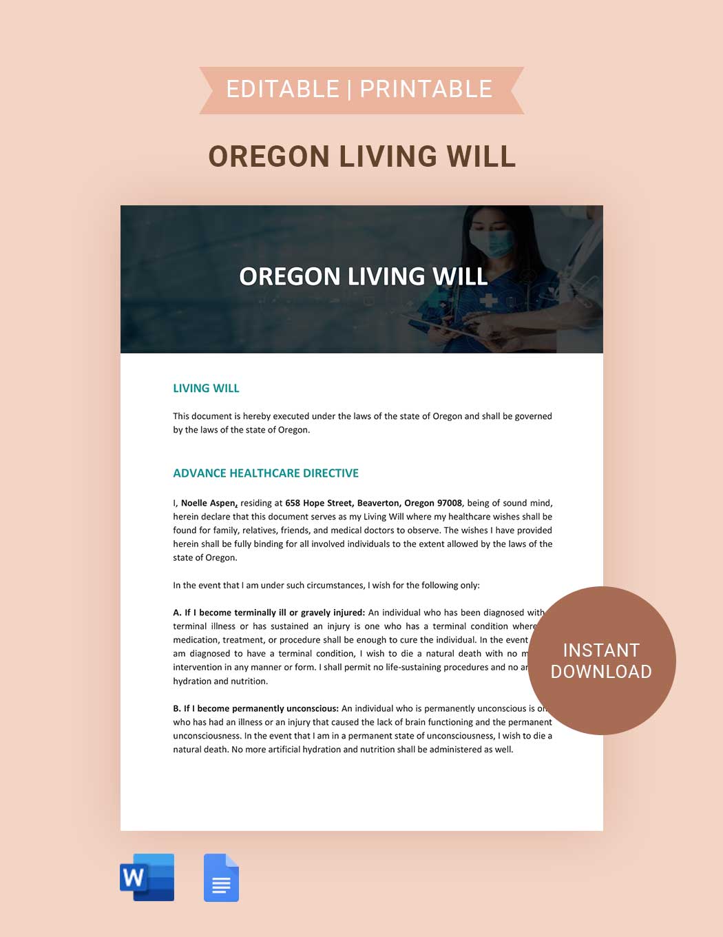 Oregon Living Will Template
