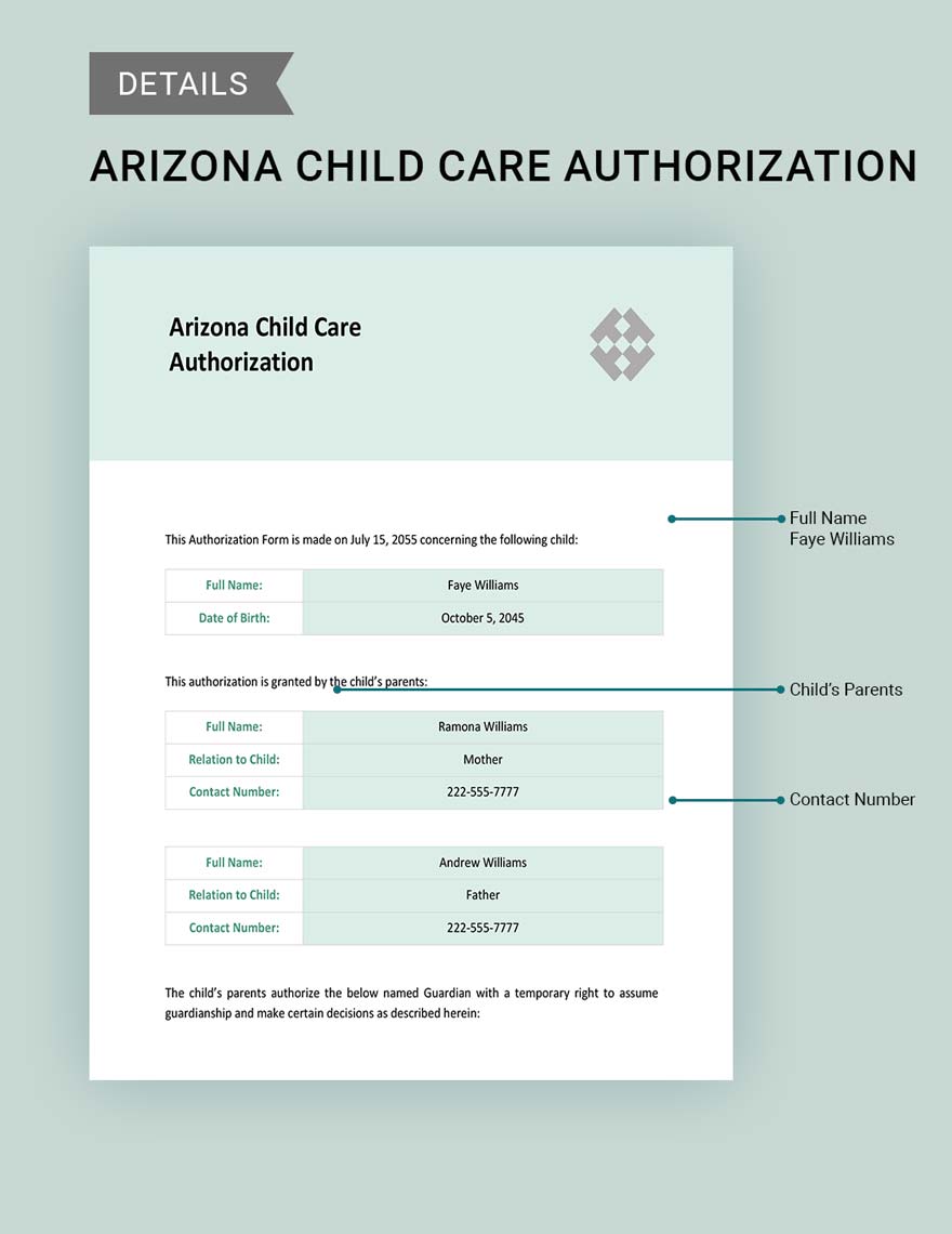 Arizona Child Care Authorization Template