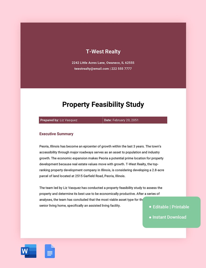 Property Feasibility Study Template in Word, Google Docs
