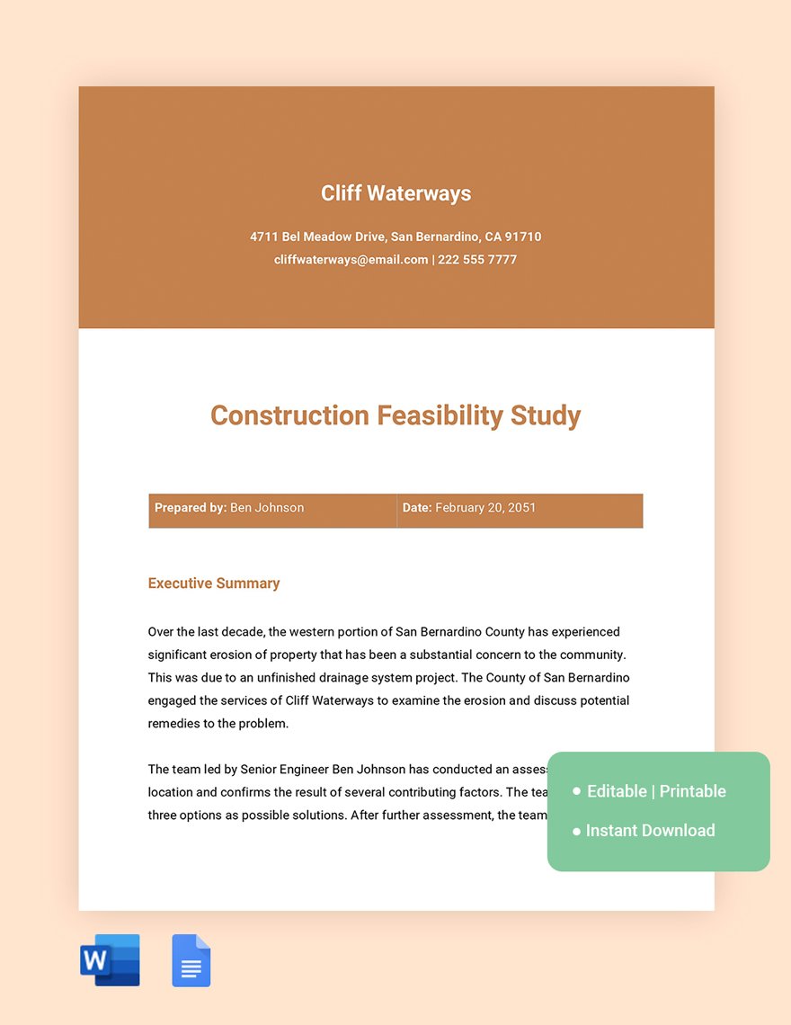 Construction Feasibility Study Template in Word, Google Docs