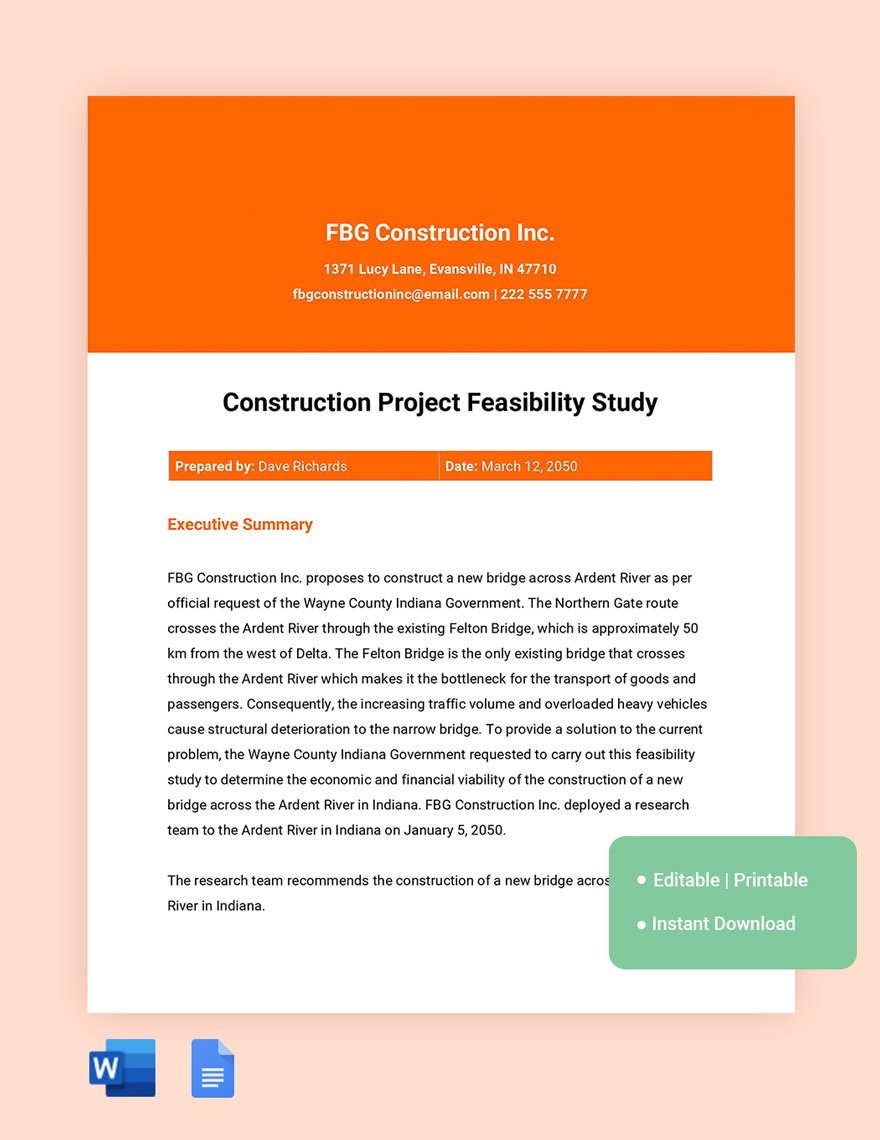 Construction Project Feasibility Study Template in Word, Google Docs