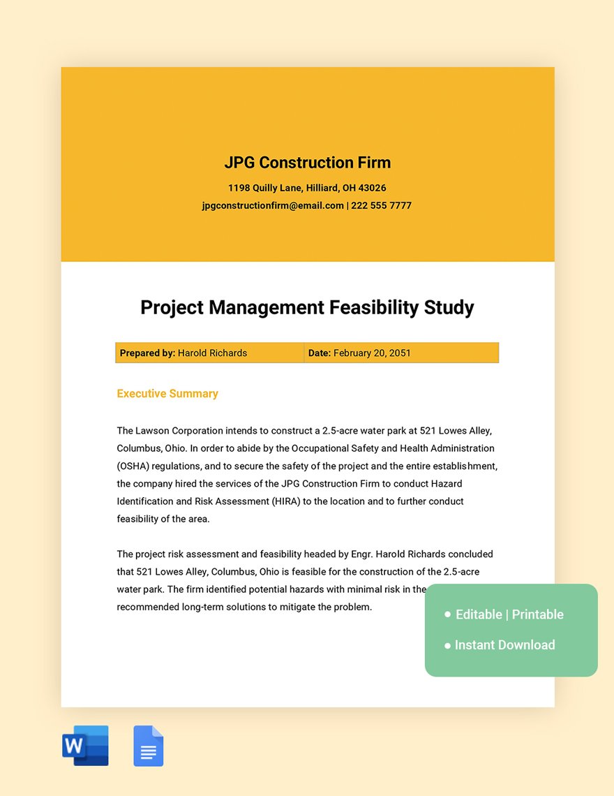 Project Management Feasibility Study Template