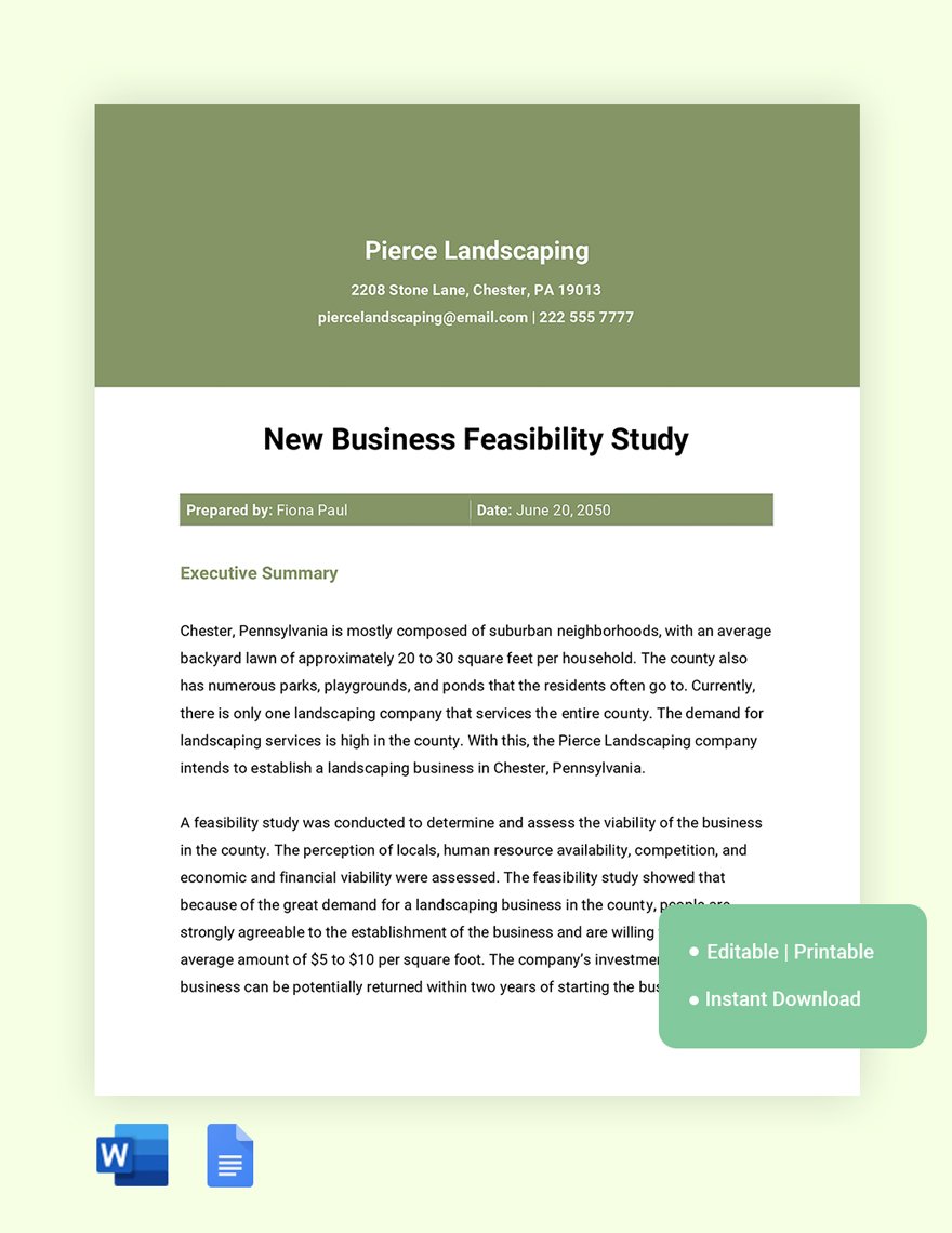 Free New Business Feasibility Study Template