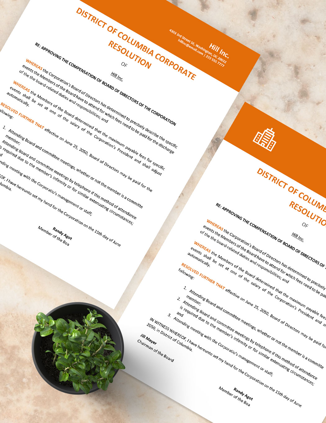 District Of Columbia Corporate Resolution Template