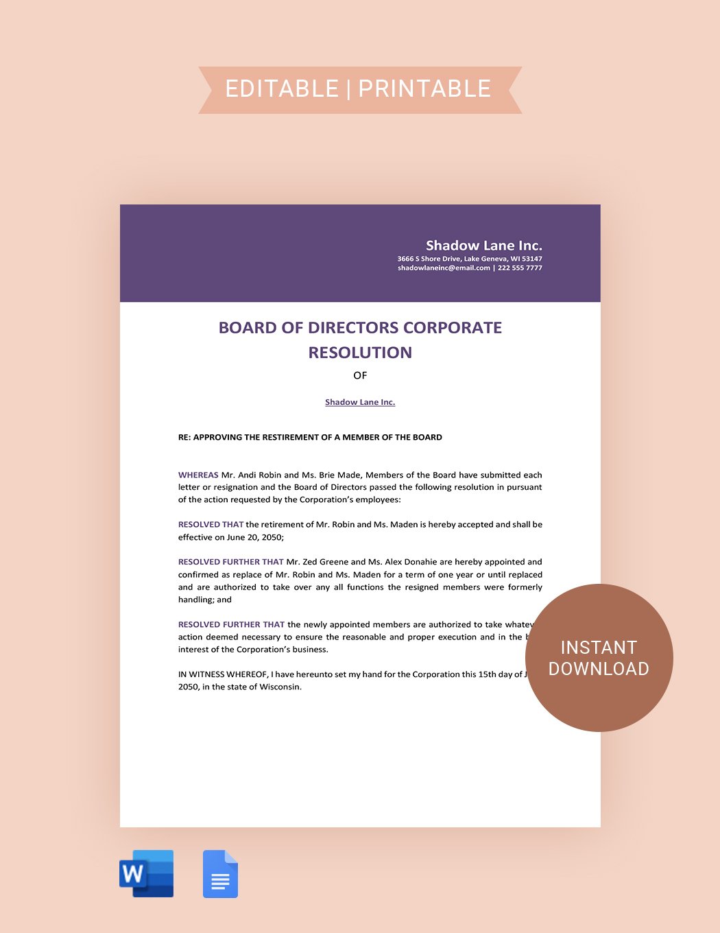 Board Of Directors Corporate Resolution Template
