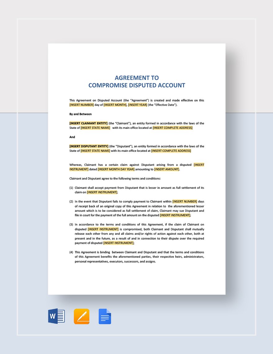 Agreement to Compromise Disputed Account Template