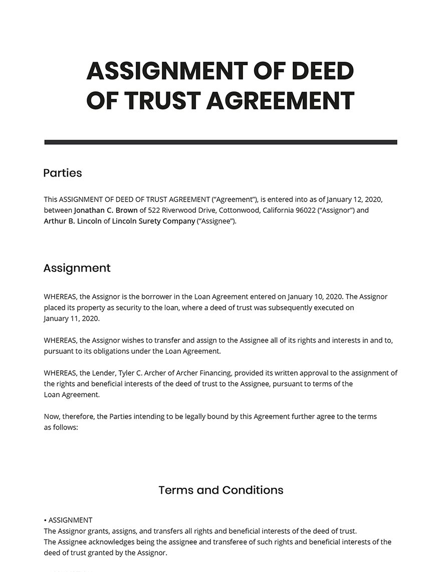 Printable Assignment of Deed of Trust Template