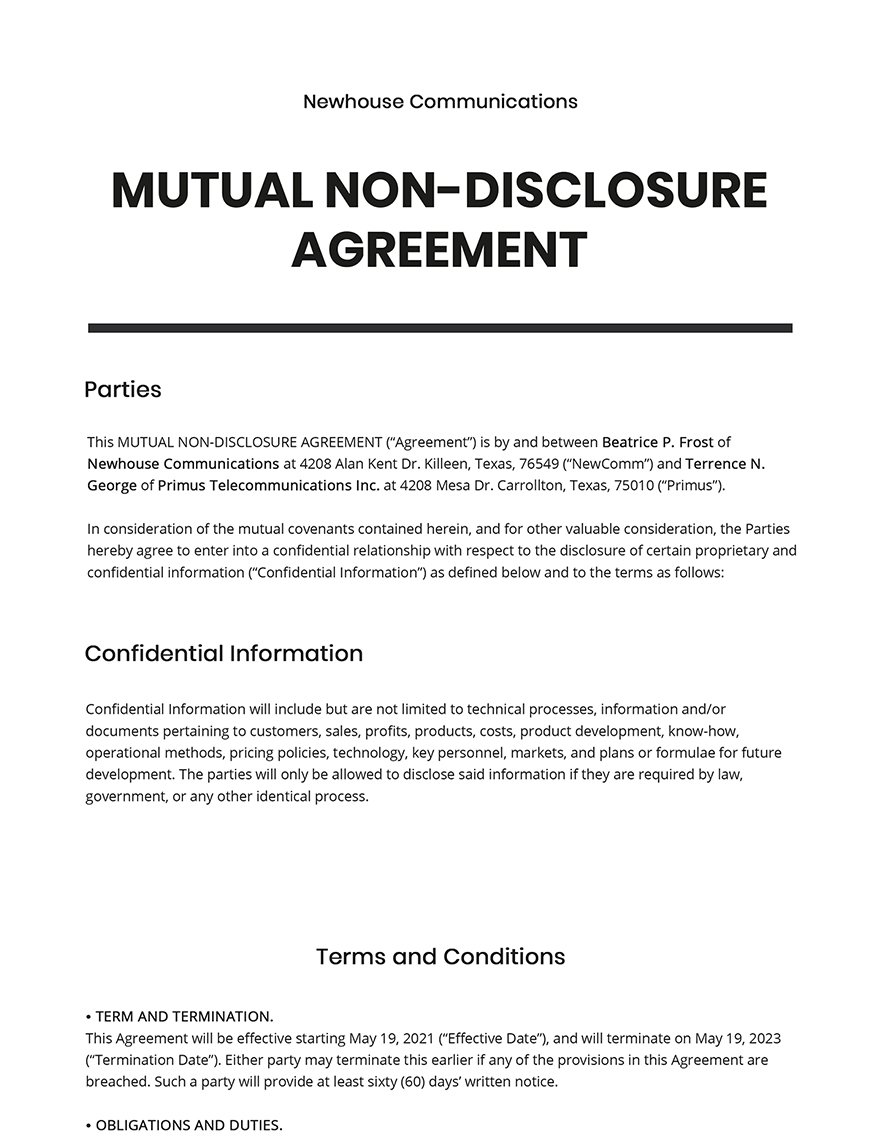 Mutual NonDisclosure Agreement
