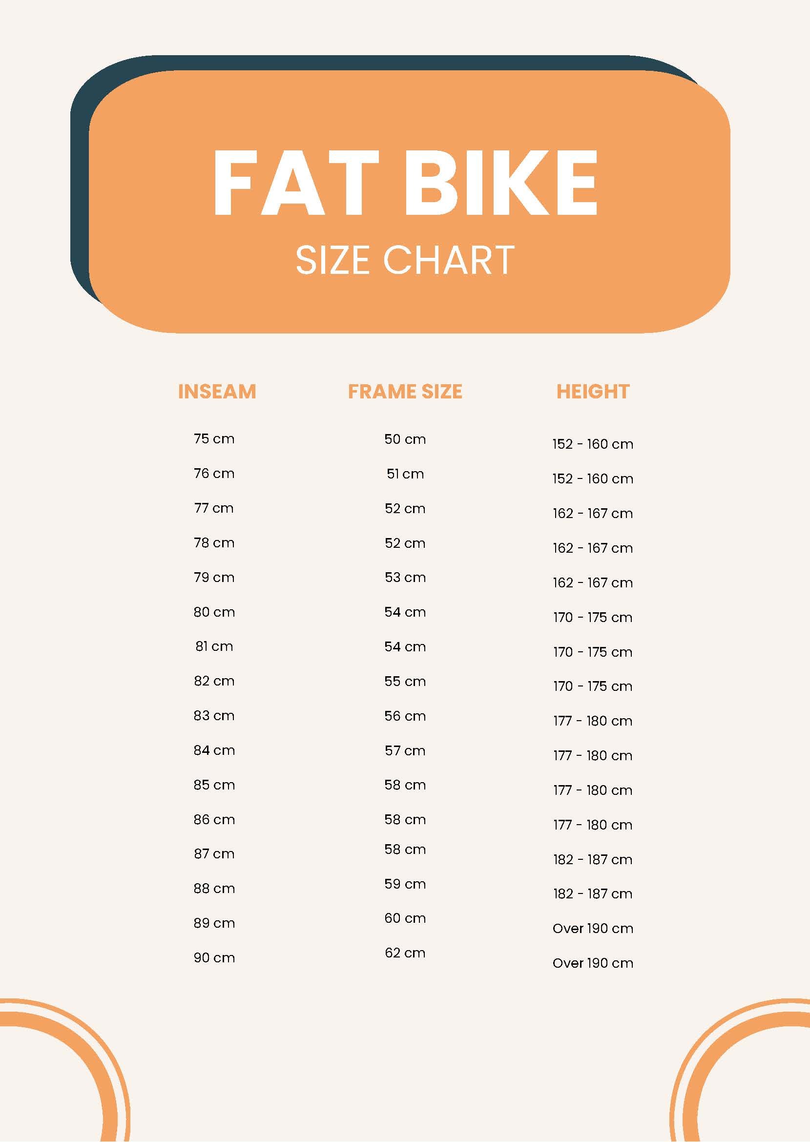 Fat Bike Size Chart