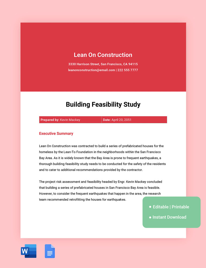 Building Feasibility Study Template in Word, Google Docs