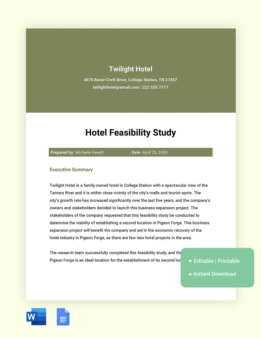 Hotel Feasibility Study Template in Word, Google Docs