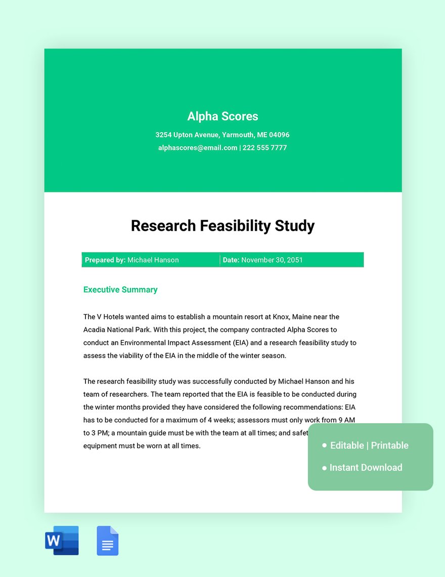 Research Feasibility Study Template in Word, Google Docs