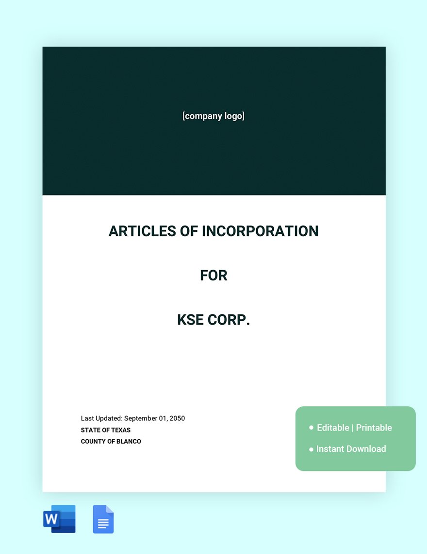Articles Of Incorporation Template in Word, Google Docs