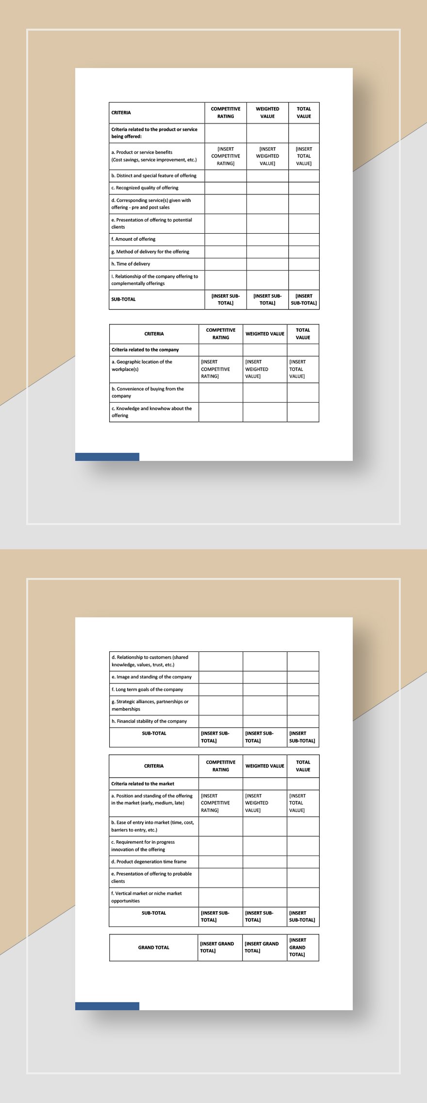 Products and Services Differentiation Worksheet Template