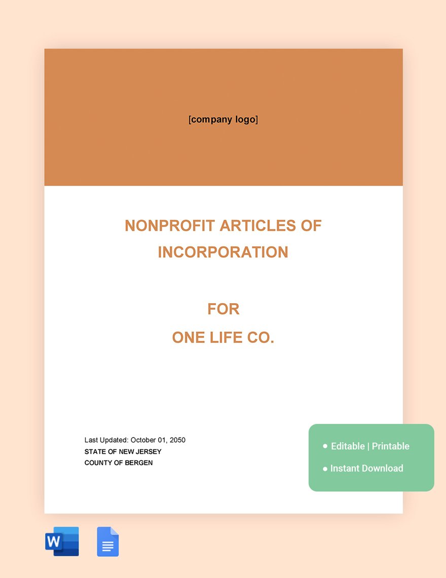 Nonprofit Articles Of Incorporation Template