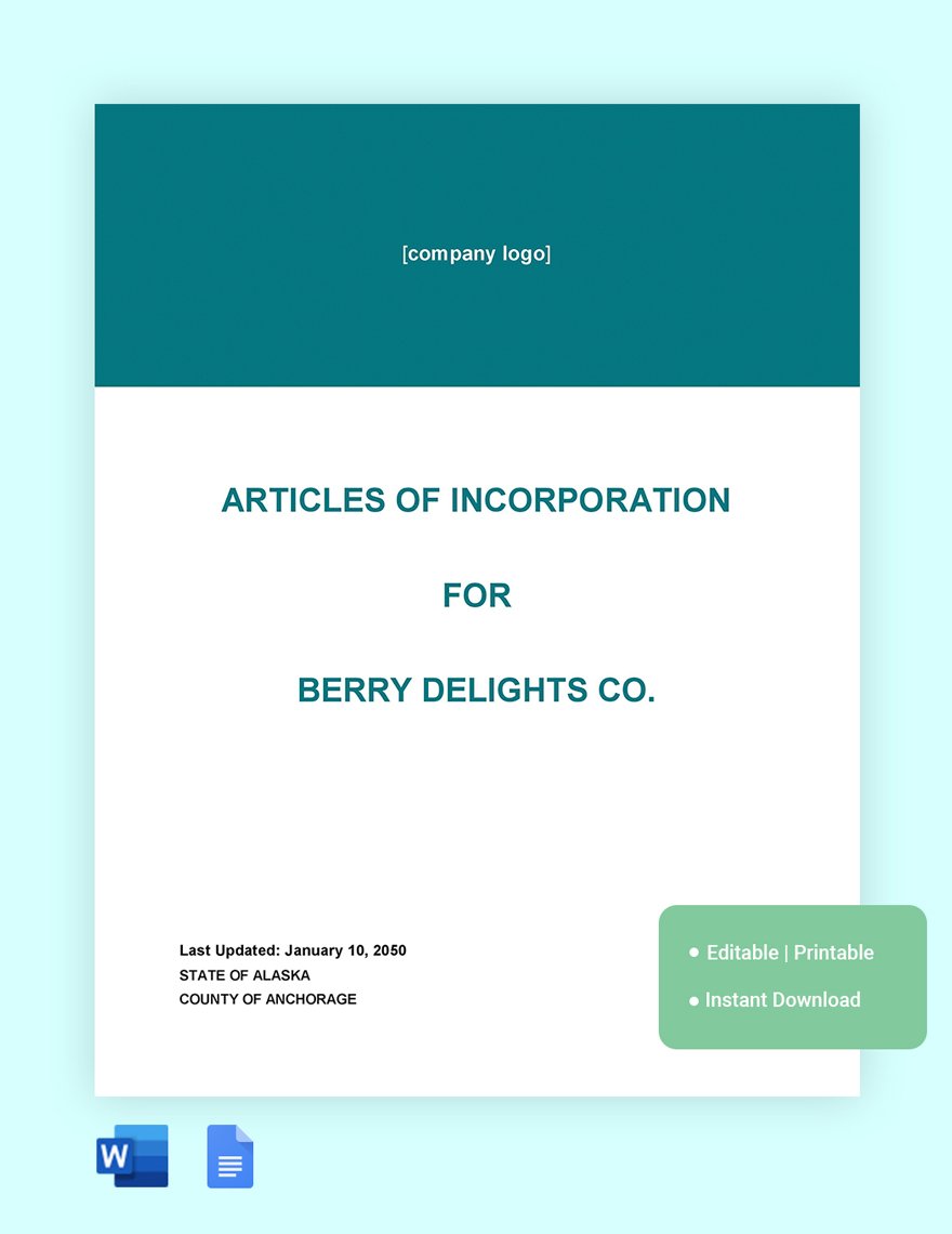 Articles Of Incorporation Worksheet Template in Word, Google Docs