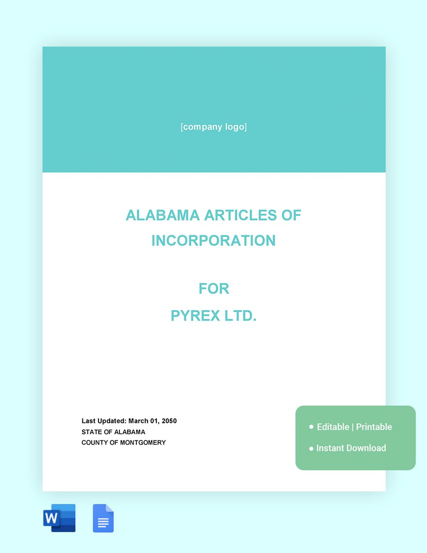 Alabama Articles Of Incorporation Template in Word, Google Docs