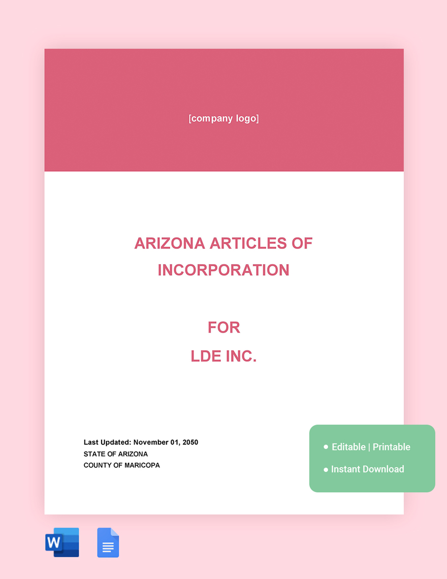 Arizona Articles Of Incorporation Template in Word, Google Docs