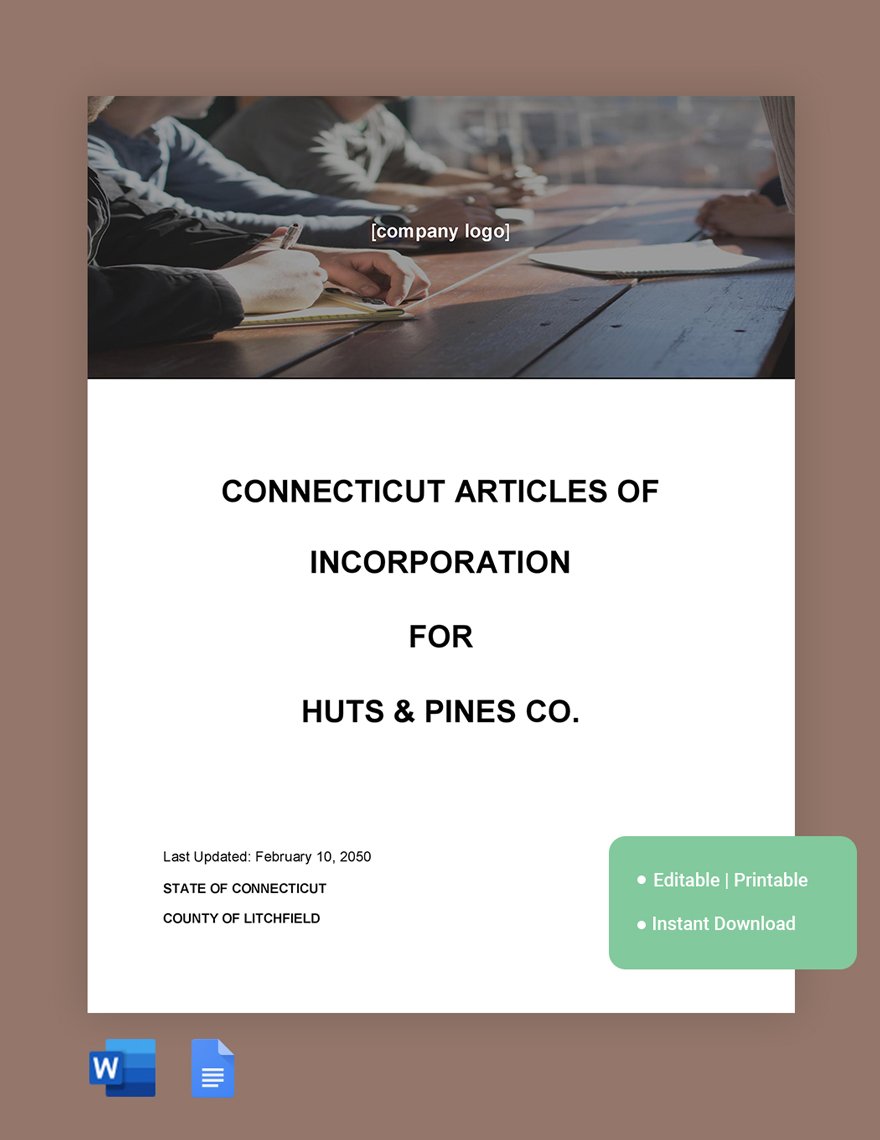 Connecticut Articles Of Incorporation Template in Word, Google Docs