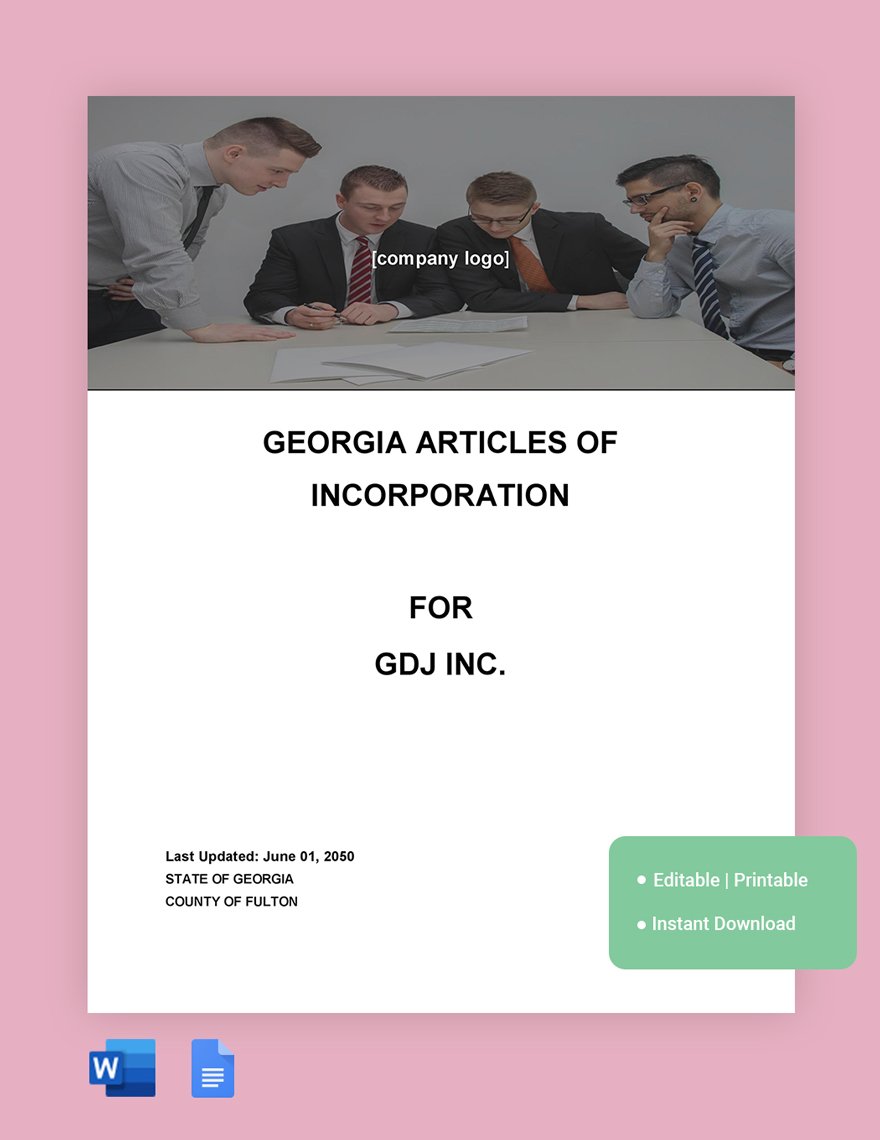 Georgia Articles Of Incorporation Template
