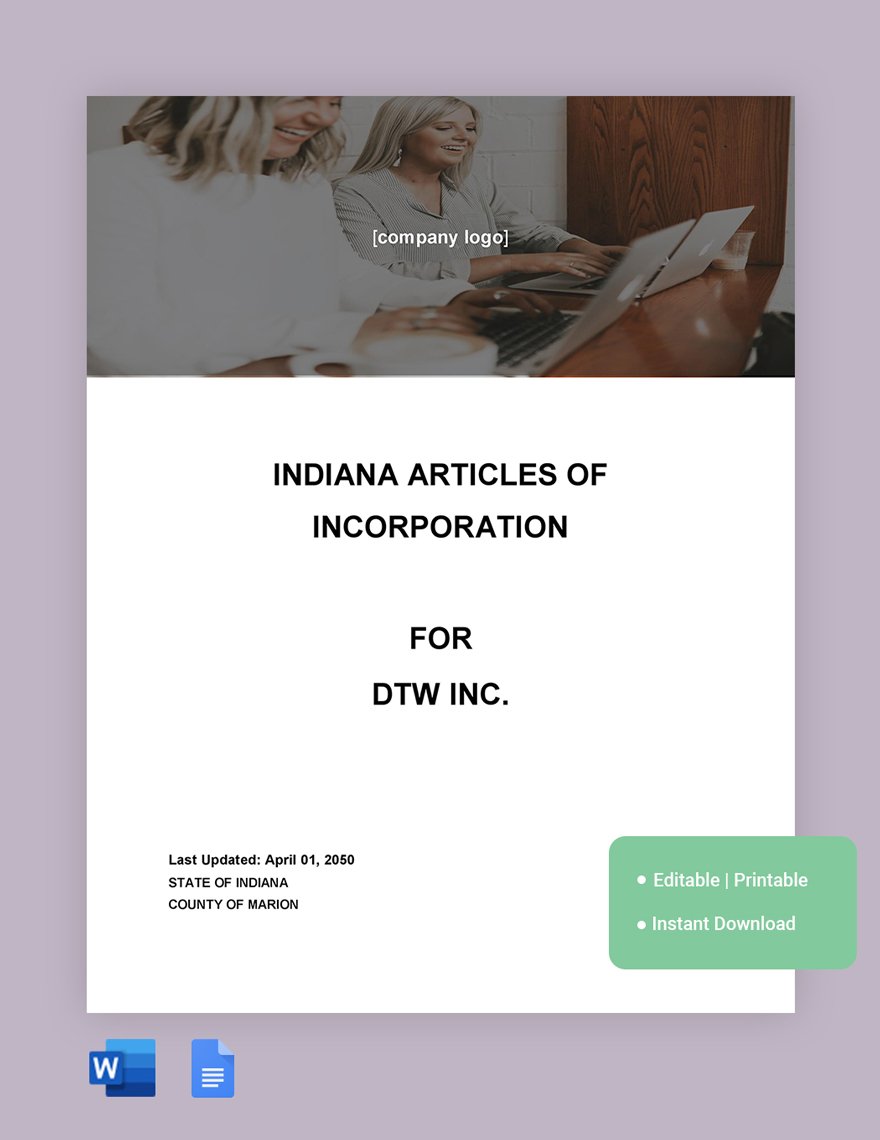 Indiana Articles Of Incorporation Template in Word, Google Docs