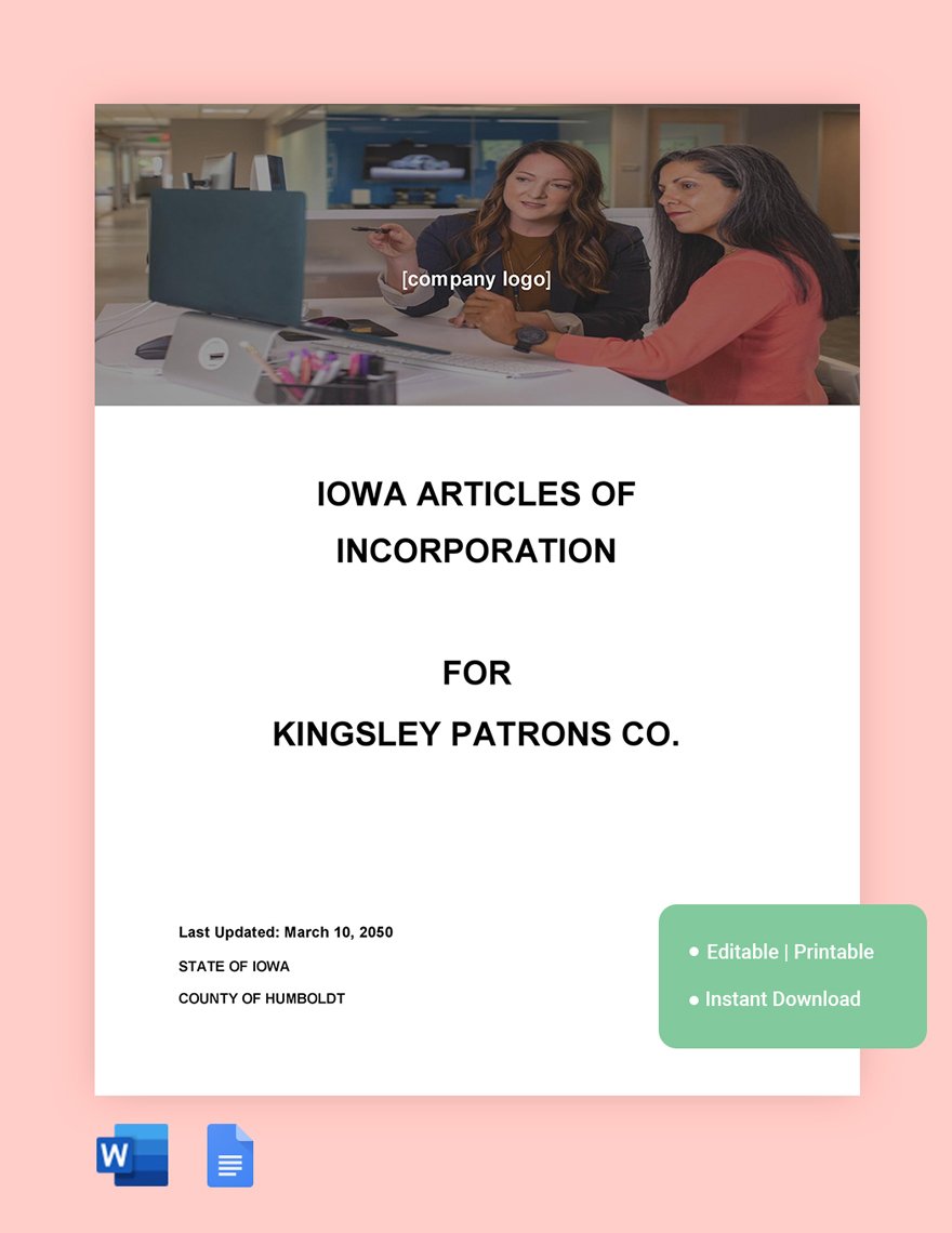 Iowa Articles Of Incorporation Template in Word, Google Docs