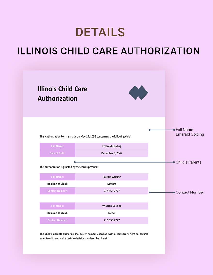 Illinois Child Care Authorization Template