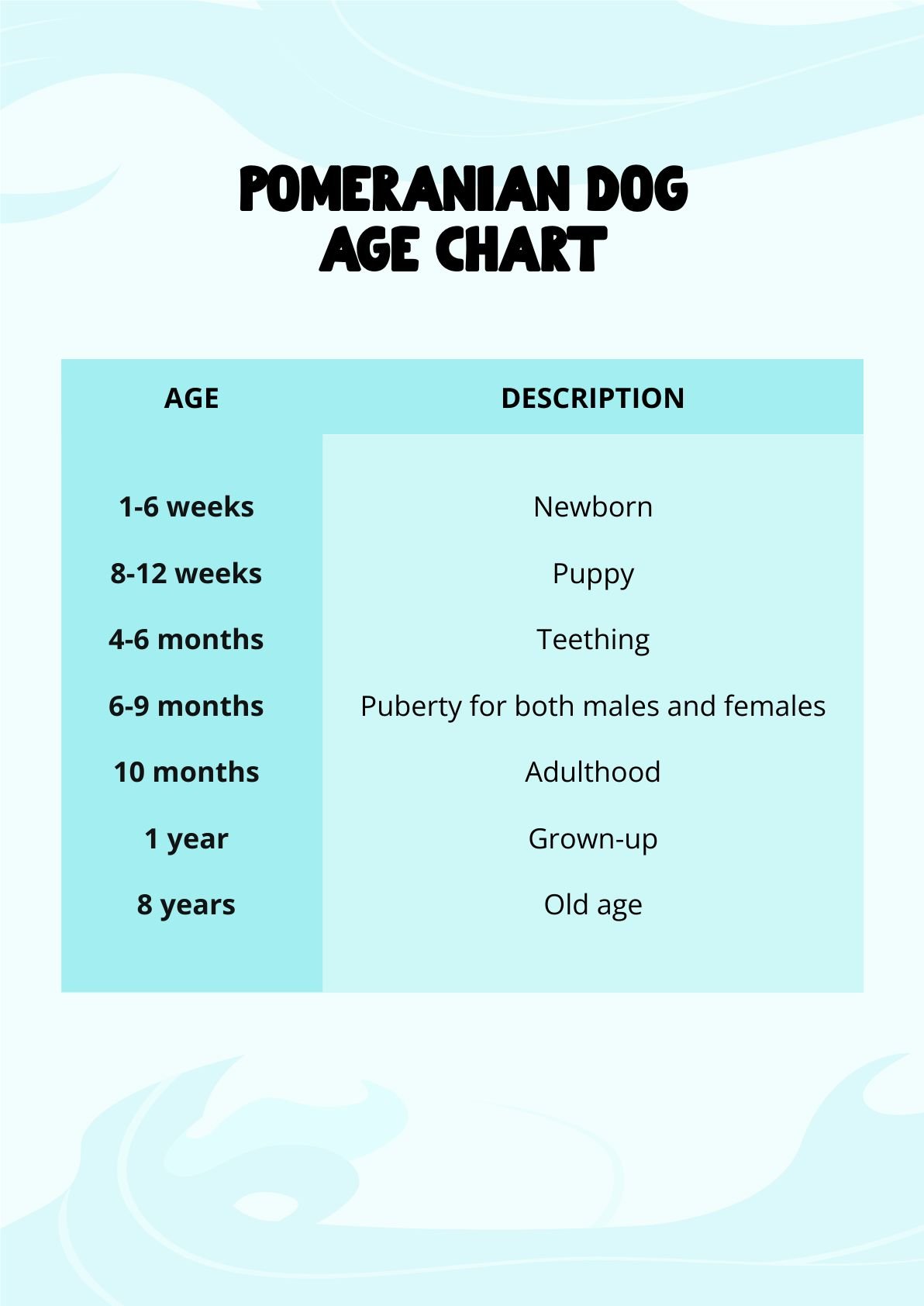 Pomeranian Dog Age Chart in PDF