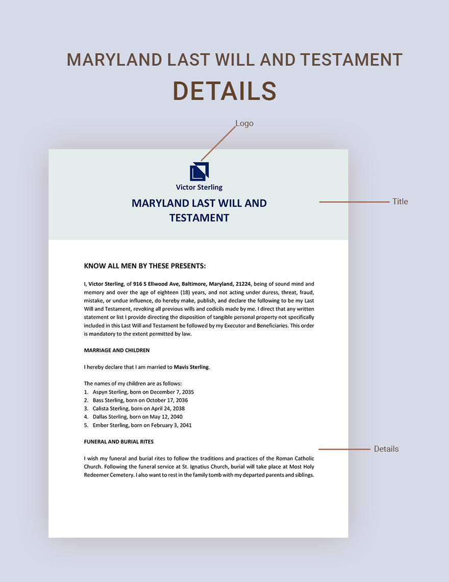 Maryland Last Will And Testament Template