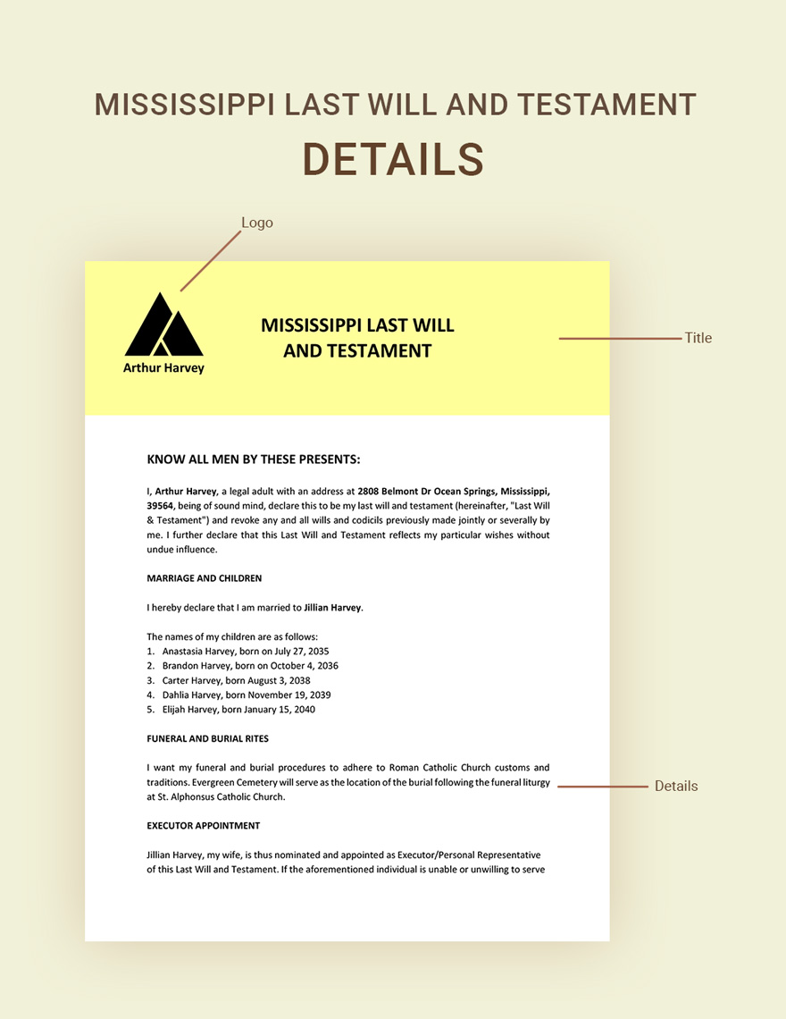 Mississippi Last Will And Testament Template
