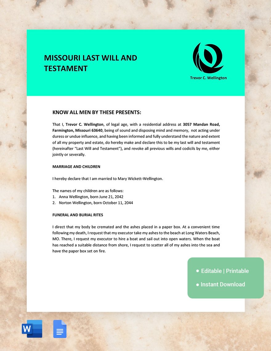 Missouri Last Will And Testament Template