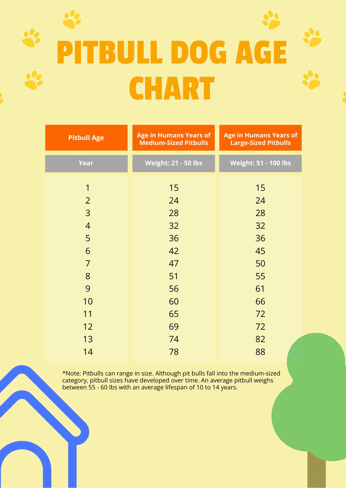 Pitbull Dog Age Chart in PDF