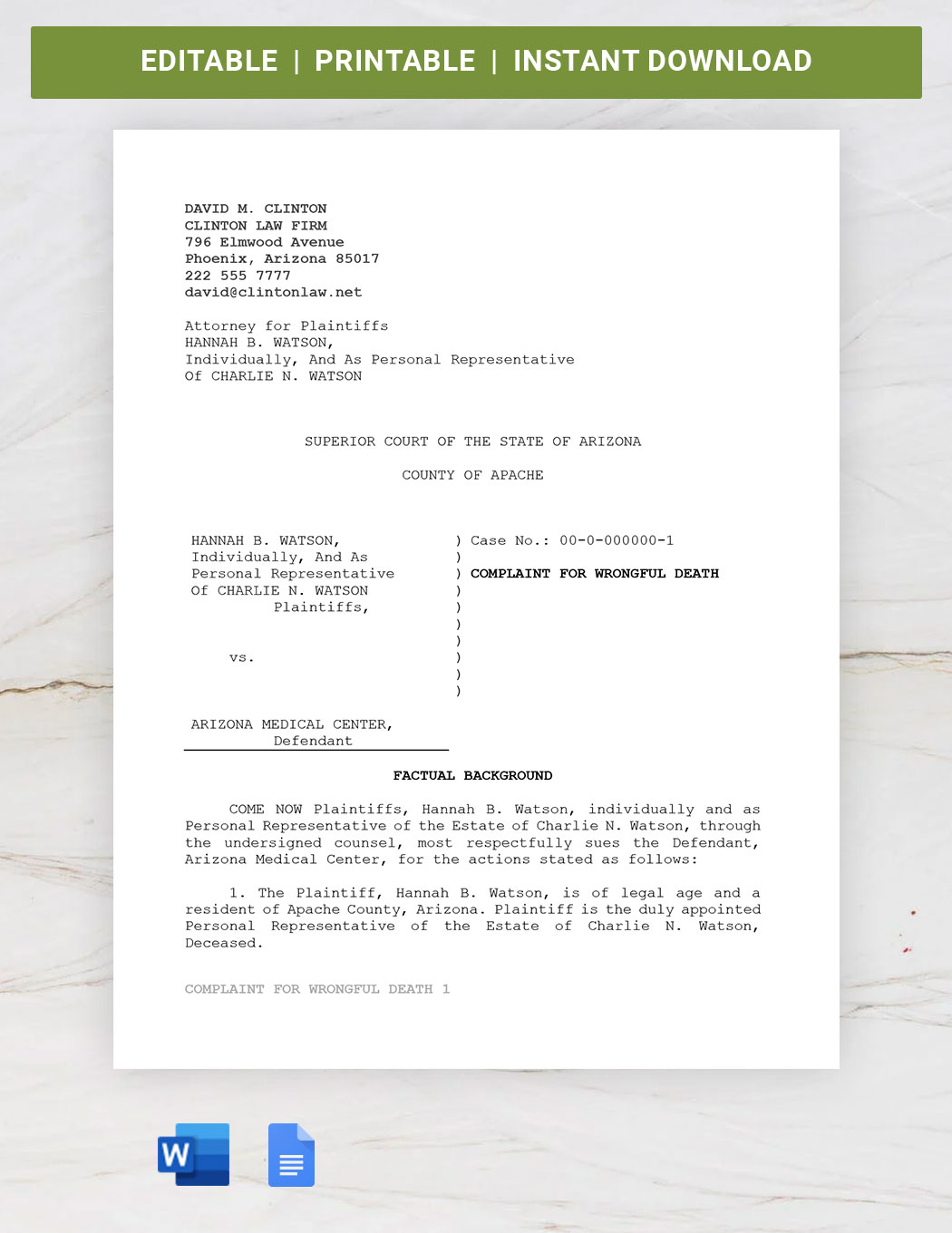 Free Arizona Pleading Paper Template in Word, Google Docs