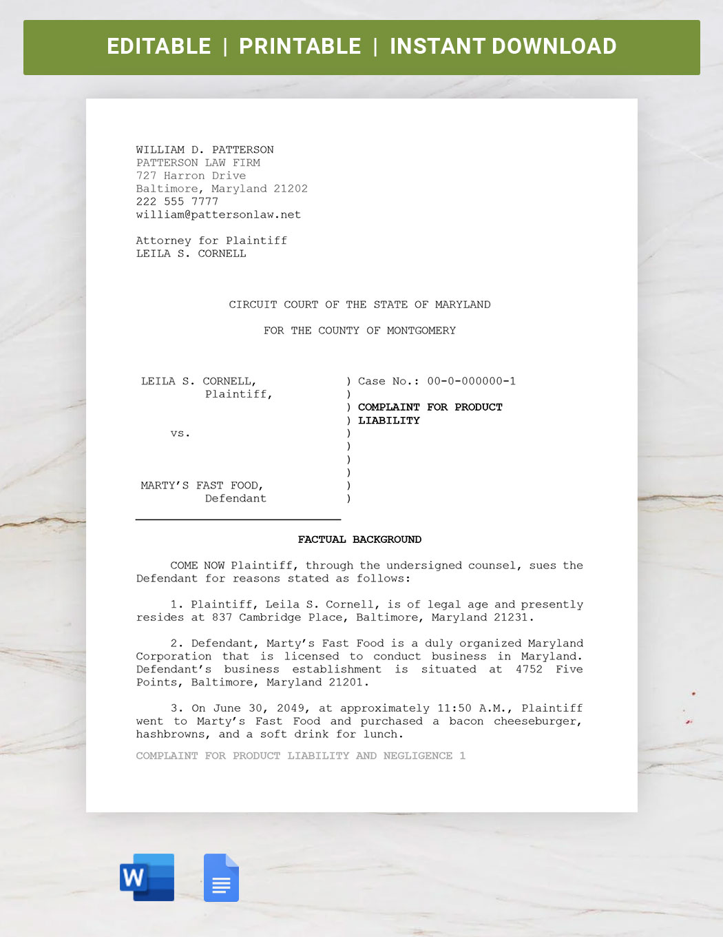 General Pleading Paper Template in MS Word, GDocsLink Download