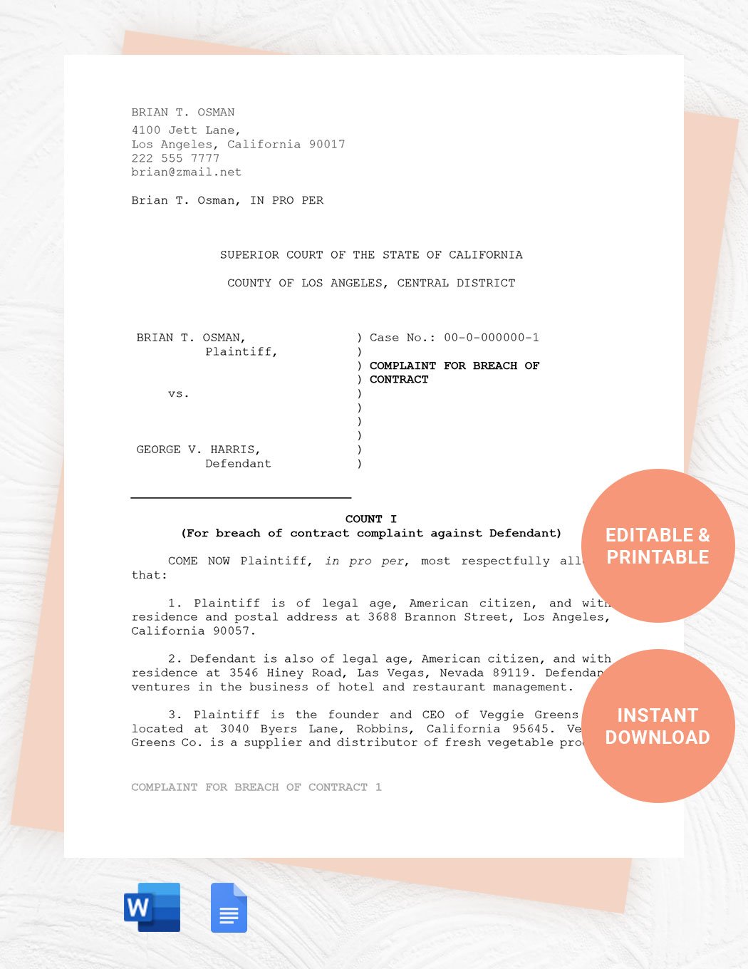 Free Numbered Pleading Paper Template