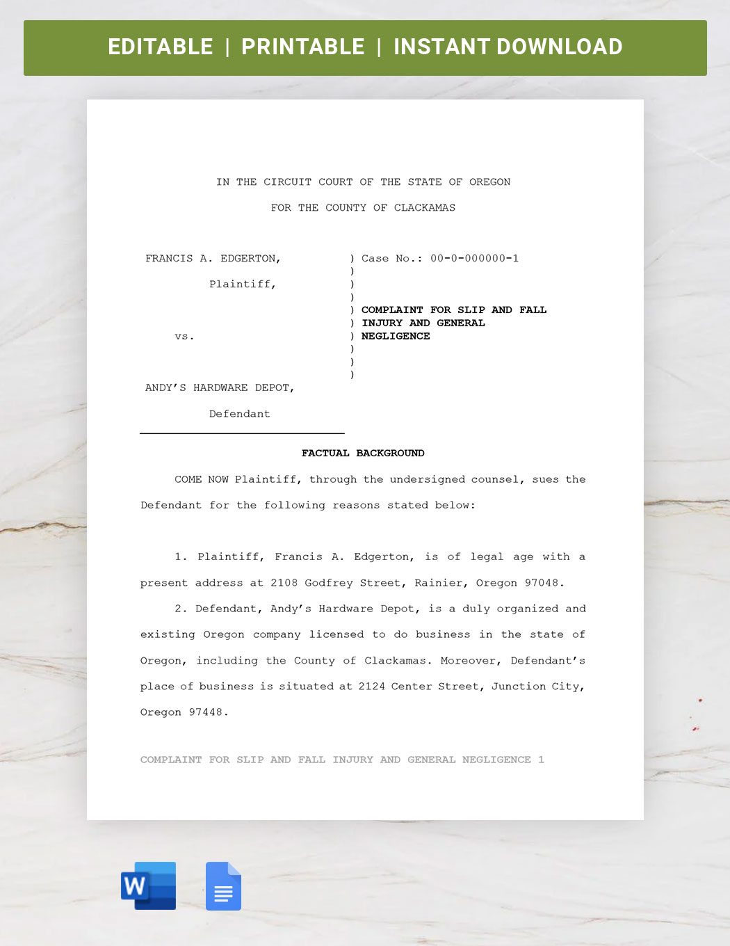 Free Oregon Pleading Paper Template