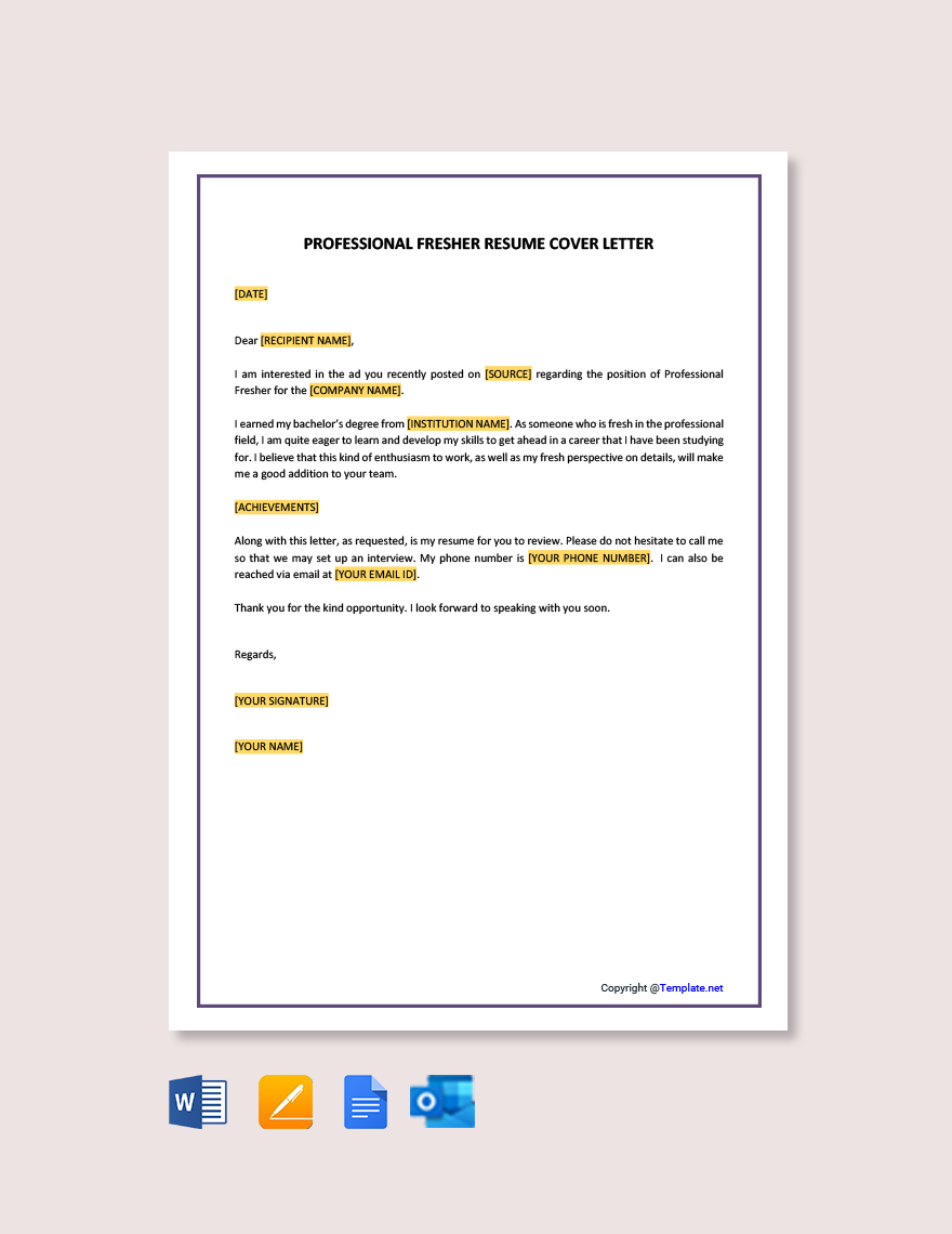 fresher resume cover letter template