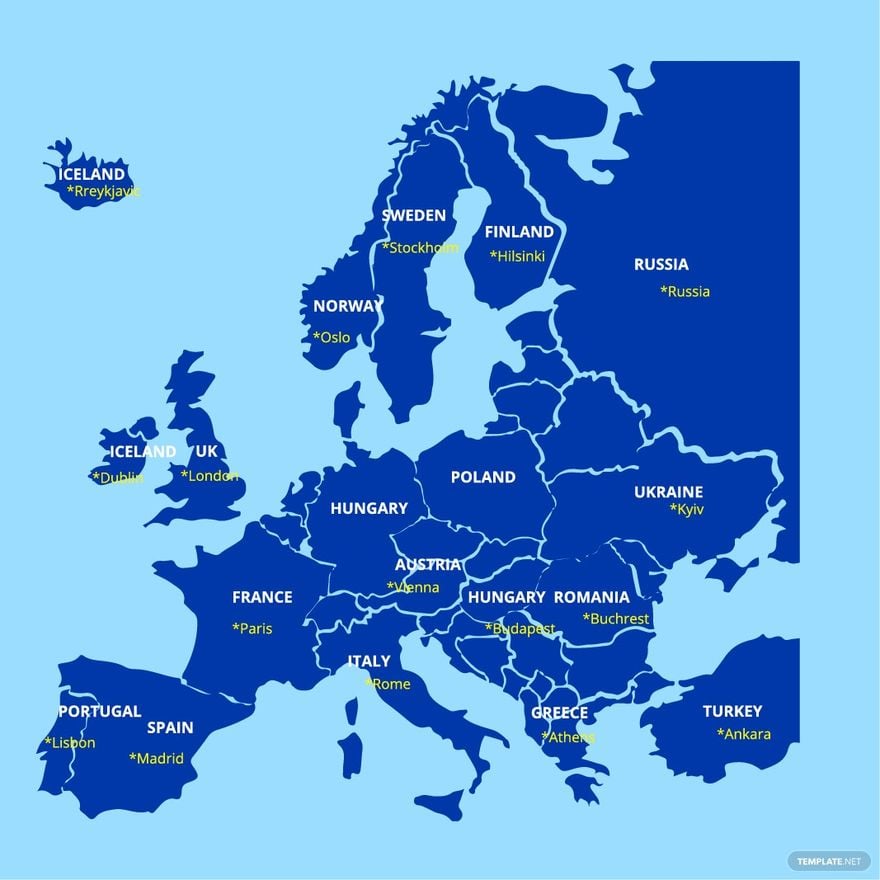 Europe Map Capitals Clipart