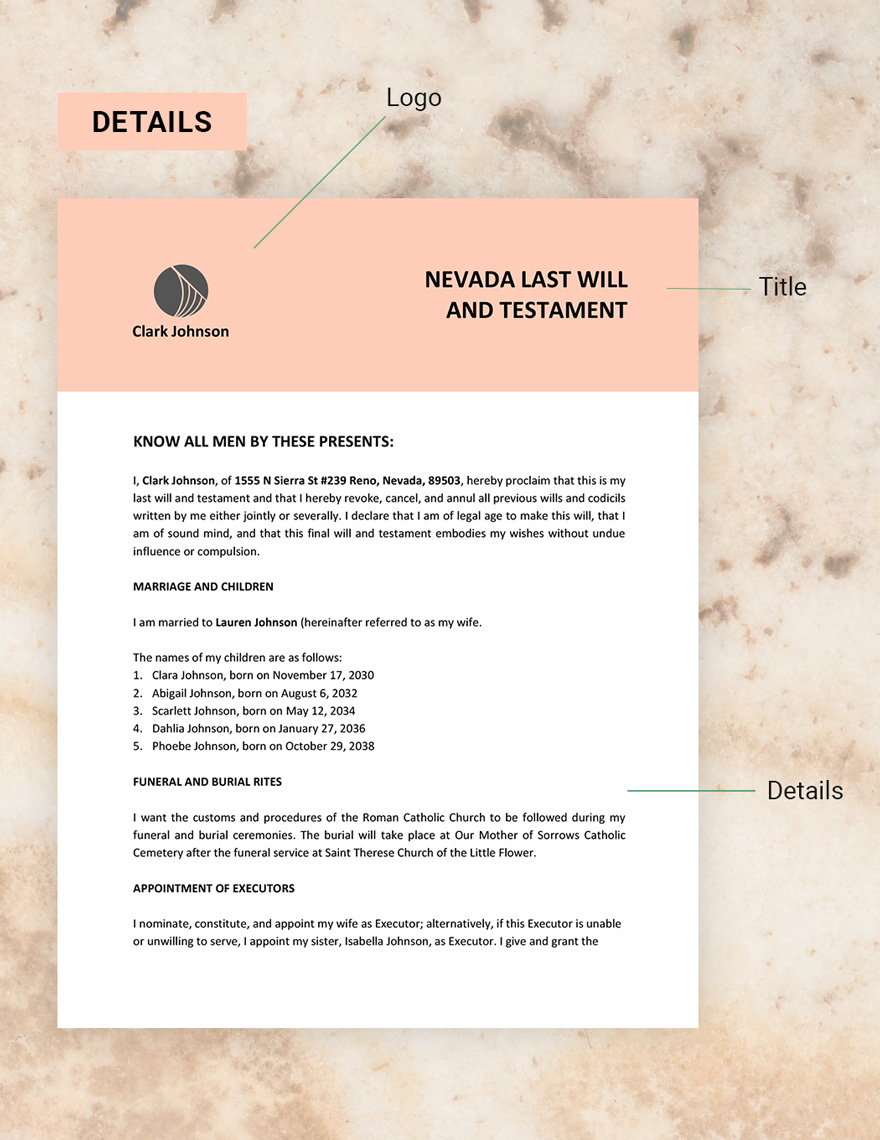 Nevada Last Will And Testament Template